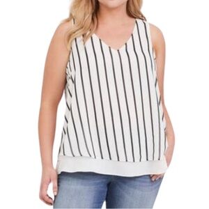 Torrid New Tank Striped Georgette Double Layer Swing Top Off White Black 3X NWT